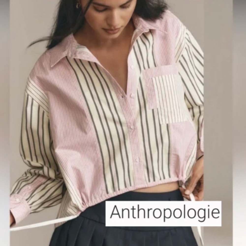 Anthropologie Drawstring hem striped blouse, XL, GP1504